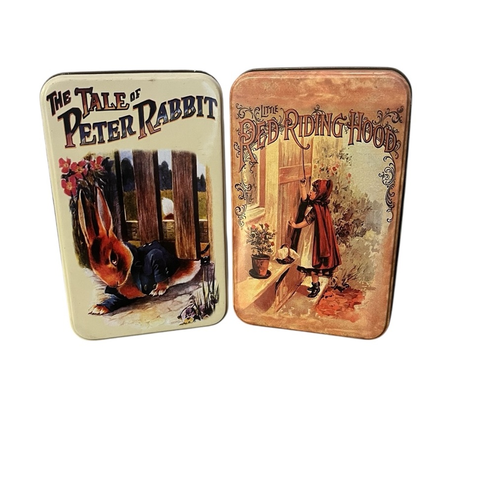 VTG Fairy Tale Collectible Tin Lot Little Red Riding Hood Tale Of Peter Rabbit